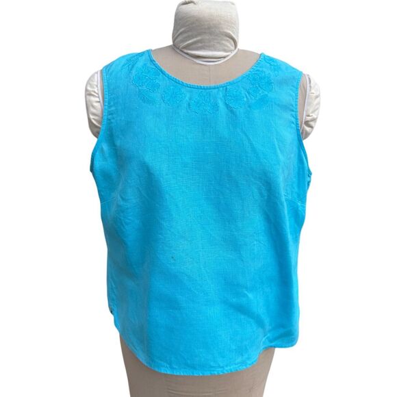 Laura Ashley Women’s Linen Top Sleeveless Round Neck Flower Embroidery Sz. XL - Picture 1 of 9